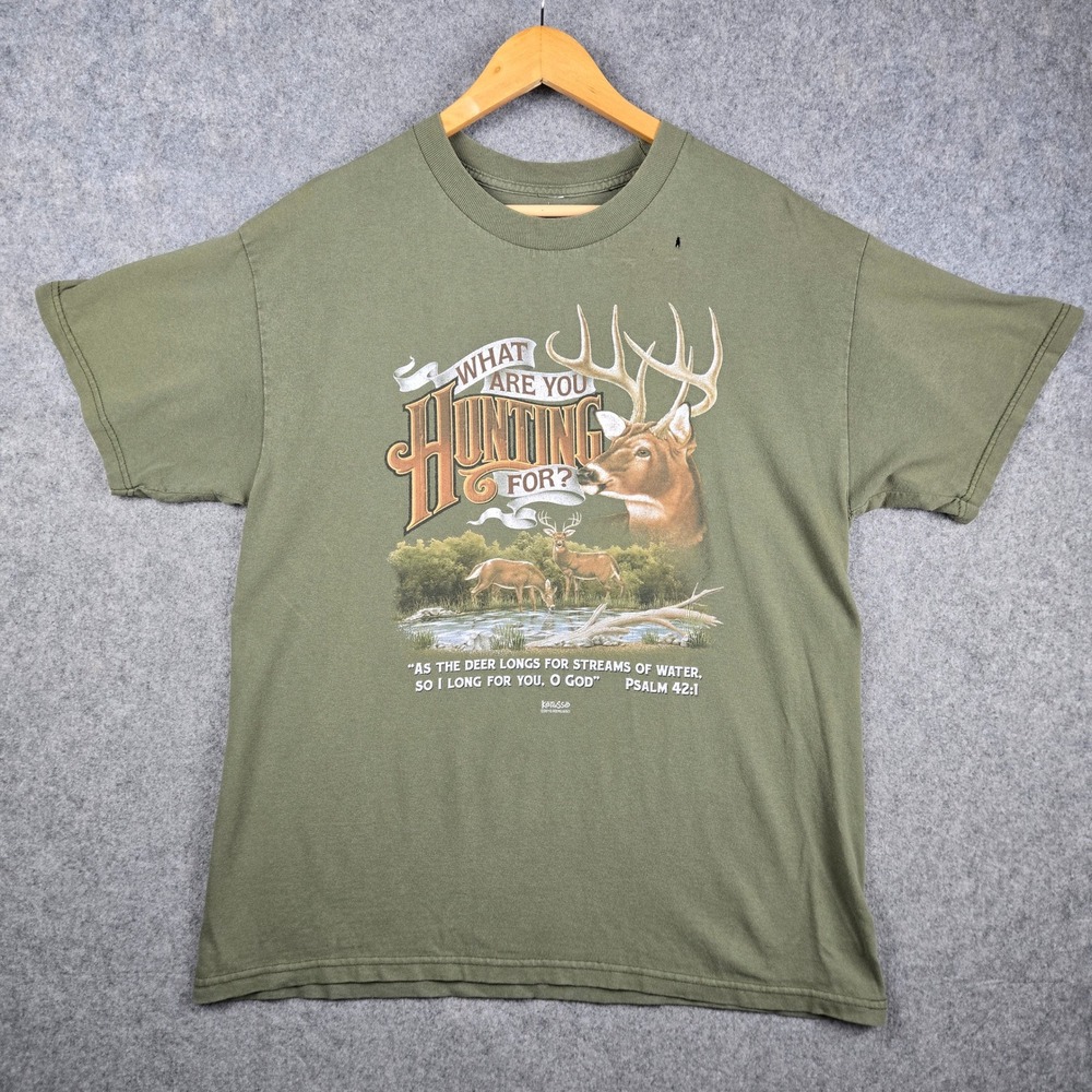 Kerusso Hunting Shirt Mens Large Green Deer Buck Psalm 42:1 Graphic Tee 2010